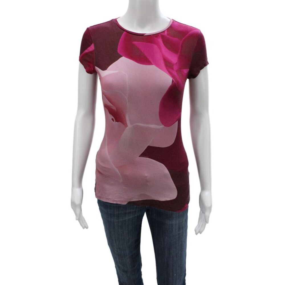 Ted Baker London Women Jersey T-Shirt Multicolor Floral Short Sleeve Size 1